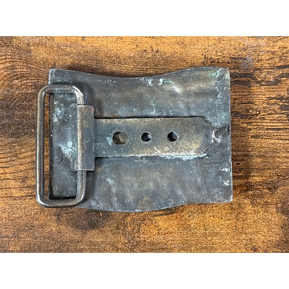 Vintage Brass Belt Buckle Textured Rectangular Western Rustic Patina Handmade